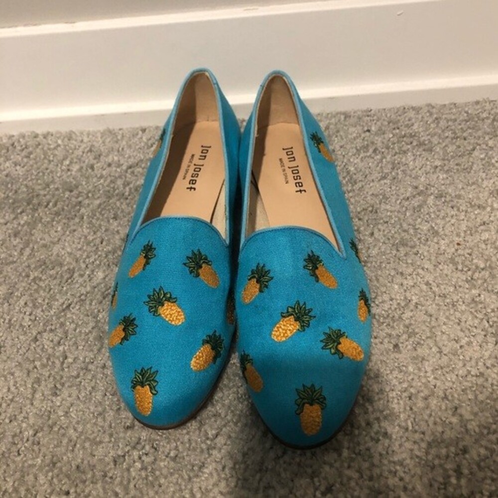 Jon Josef Loafers Blue Yellow Retro Gatsby Pineapple Print Novelty Slip On Shoes - Picture 4 of 7